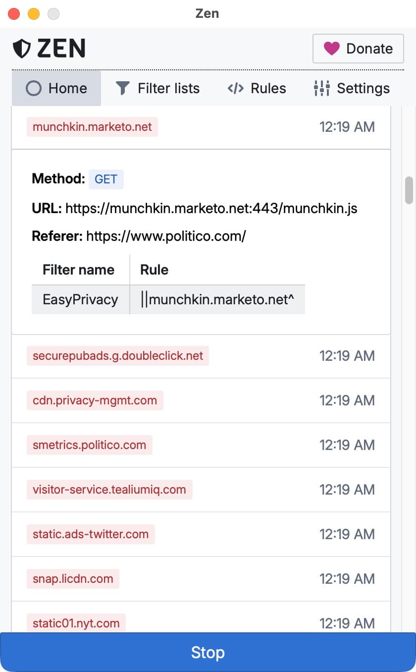 Screenshot of Zen's main page